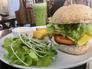 Mushroom cheese burger   at Downtown - Vegan Garden Restaurant in Chiang Mai