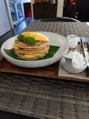 mango pancakes at Downtown - Vegan Garden Restaurant in Chiang Mai