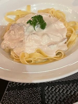 Pasta in mushroom cream  at Downtown - Vegan Garden Restaurant in Chiang Mai