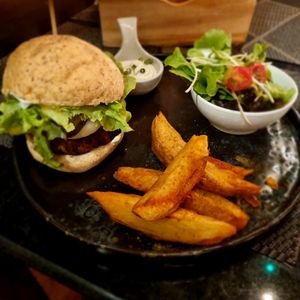Mushroom Hamburguer at Downtown - Vegan Garden Restaurant in Chiang Mai