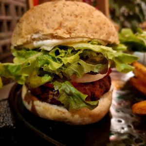 Mushroom Hamburguer at Downtown - Vegan Garden Restaurant in Chiang Mai