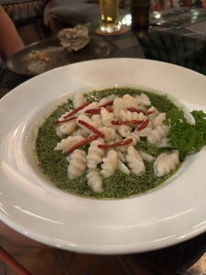 Gnocchi with home made pesto 😍  at Downtown - Vegan Garden Restaurant in Chiang Mai