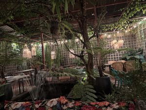 The garden in the back of the restaurant   at Downtown - Vegan Garden Restaurant in Chiang Mai