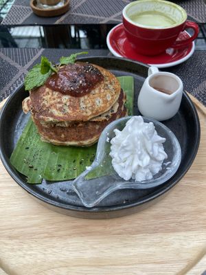 Black sesame pancakes   at Downtown - Vegan Garden Restaurant in Chiang Mai
