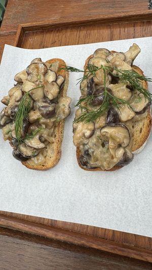 Mushrooms open sandwich   at Downtown - Vegan Garden Restaurant in Chiang Mai