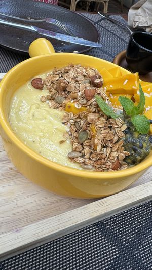 Mango passionfruit smoothie bowl   at Downtown - Vegan Garden Restaurant in Chiang Mai
