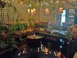 Nice water feature at the rear of the restaurant- live music at the front. at Downtown - Vegan Garden Restaurant in Chiang Mai