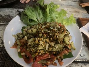 Burmese tea leaf salad  at Downtown - Vegan Garden Restaurant in Chiang Mai
