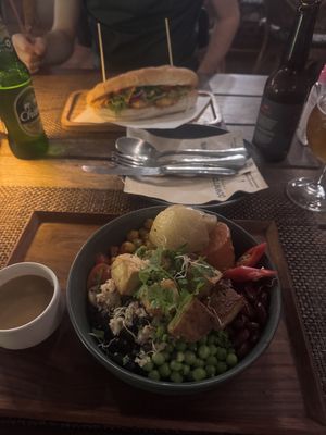 Banh mi & massaman power bowl   at Downtown - Vegan Garden Restaurant in Chiang Mai