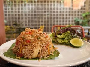 Fried rice mushroom (100 THB)  at Downtown - Vegan Garden Restaurant in Chiang Mai