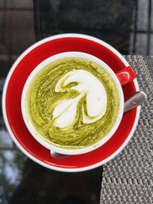 Macha green tea w/ soy milk (70 THB)  at Downtown - Vegan Garden Restaurant in Chiang Mai