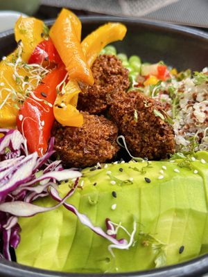Falafel avocado bowl (180 THB)  at Downtown - Vegan Garden Restaurant in Chiang Mai