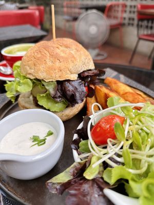Mushroom burger (200 THB)  at Downtown - Vegan Garden Restaurant in Chiang Mai