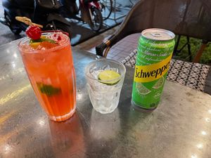 A great custom cocktail they make and a side of lemon lime from Schwepps that I also like at Downtown - Vegan Garden Restaurant in Chiang Mai