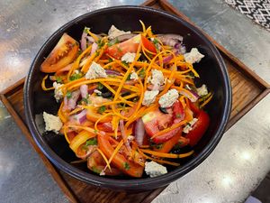 Awesome vegan feta salad and the tomatoes were really juicy too at Downtown - Vegan Garden Restaurant in Chiang Mai