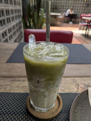 Iced Matcha Green Tea with Almond Milk at Downtown - Vegan Garden Restaurant in Chiang Mai
