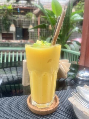 Delicious mango smoothie  at Downtown - Vegan Garden Restaurant in Chiang Mai