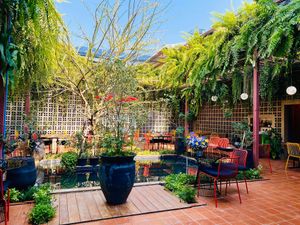 Outdoor seating at Downtown - Vegan Garden Restaurant in Chiang Mai