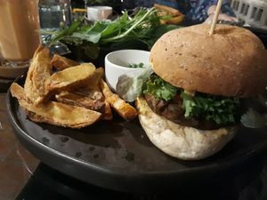 Khao soi burger at Downtown - Vegan Garden Restaurant in Chiang Mai