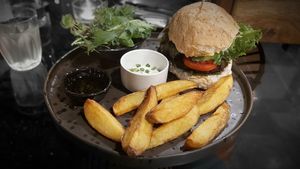 Kale and pesto burger at Downtown - Vegan Garden Restaurant in Chiang Mai