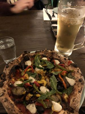 Vegan pizza with cashew cheese at Gochisou Pizza Bar in Nozawaonsen