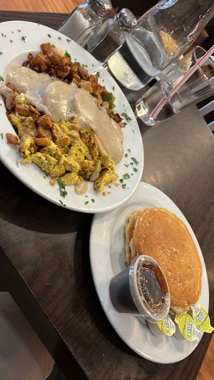 Breakfast Bowl & Pancakes  at The Chicago Diner - Lakeview in Chicago