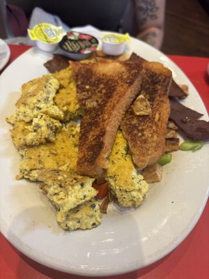 french toast, tofu scramble, bacon, potato hash  at The Chicago Diner - Lakeview in Chicago
