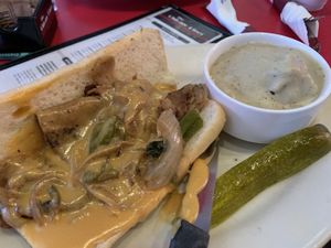 Philly cheesesteak sandwich  at The Chicago Diner - Lakeview in Chicago