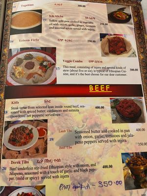 Menu  at Taye in Bangkok
