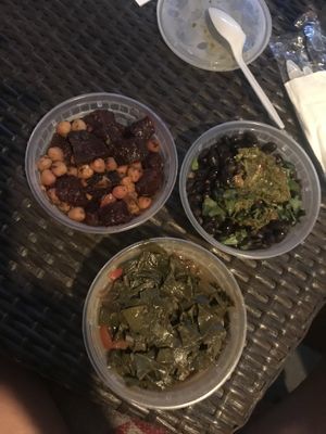 Roasted beets with chickpeas, cilantro lime quinoa and black beans, collard greens - all great!! at Life Bistro in Atlanta