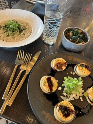 Tofu scallops, risotto, and potatoes/kale side  at Caesar's Palace - Gordon Ramsay Hell's Kitchen in Las Vegas