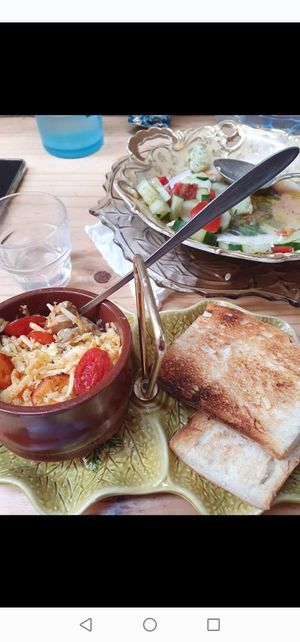 Baked cheese and mushrooms at Bizou Cafe in Corfu