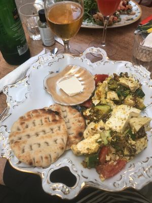 Greek tofu scramble! Delicious and fully vegan!  at Bizou Cafe in Corfu