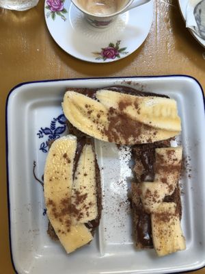 chocolate banana toast at Bizou Cafe in Corfu