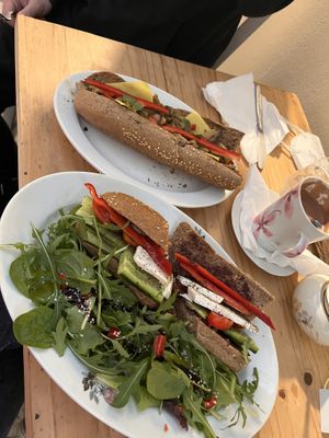 Vegan greek style baguette and vegan mushroom baguette   at Bizou Cafe in Corfu