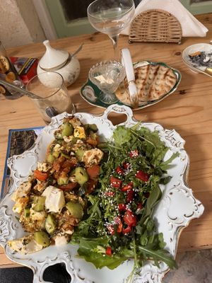 Geeks scrambled tofu with salad and pita bread   at Bizou Cafe in Corfu