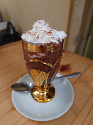 It should be a hot cocoa but I asked to be made cold😄with almond milk at Bizou Cafe in Corfu