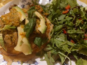 Savoury pancakes (avocado and mushrooms) at Bizou Cafe in Corfu