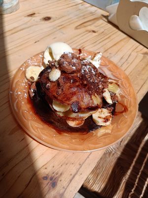 Pancake with chocolate, Banan and Cookies at Bizou Cafe in Corfu
