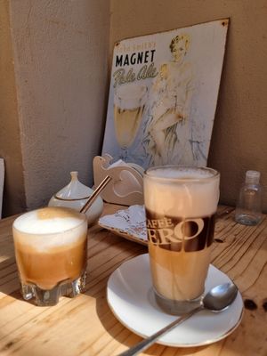 Plant-mylk based coffee variations at Bizou Cafe in Corfu