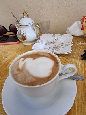 Almond milk cappuccino at Bizou Cafe in Corfu