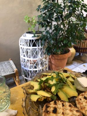 Tofu scramble with avocado at Bizou Cafe in Corfu