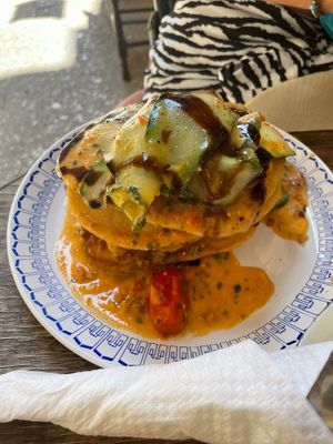Zucchini savoury pancakes! at Bizou Cafe in Corfu