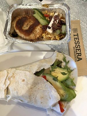 Greek tofu scramble and avocado roll - super delicious ⭐️⭐️⭐️⭐️⭐️😋  at Bizou Cafe in Corfu