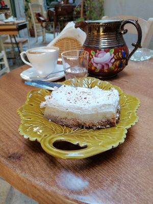 Ekmek Kataifi and Almond Flat White at Bizou Cafe in Corfu