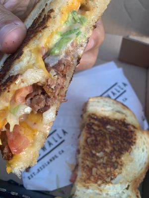 California Burger Grilled Cheese made with beyond meat and vegan cheeses at Cheesewalla in Redlands