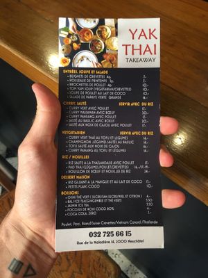 the menu with the vegetarian options at Yak Thai in Neuchatel