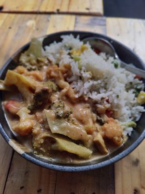 Vegetable rice and curry at Root Vegetarian in Cairns