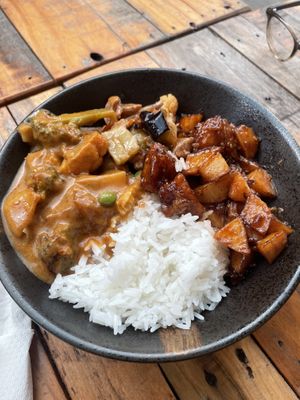 Rice and 3 veggies   at Root Vegetarian in Cairns