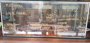 Beautiful display full of yummy vegan food (no garlic, no onion) at Root Vegetarian in Cairns